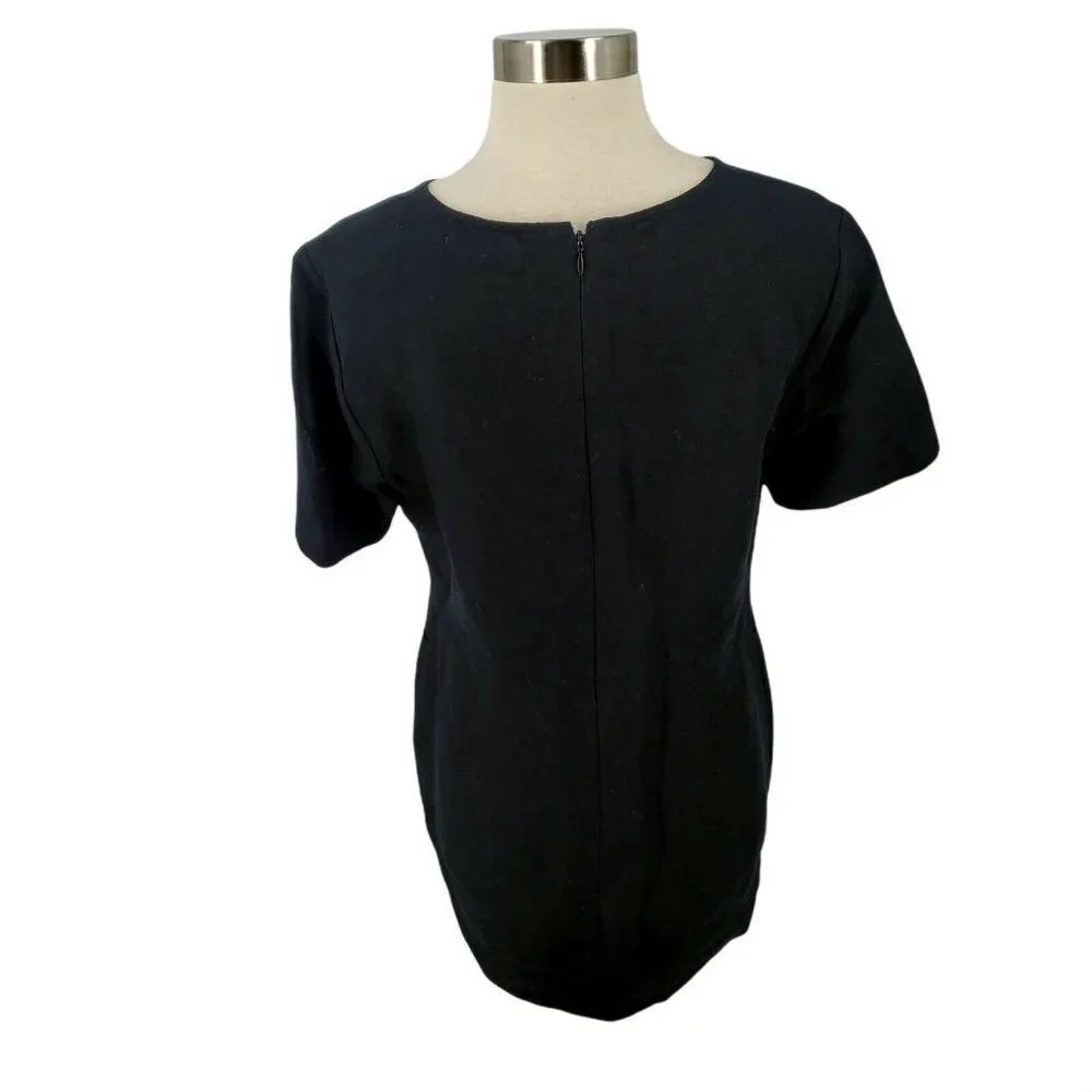 Avec‎ Les Filles Shift Dress Front Pockets Casual Black Linen Blend sz M - Picture 2 of 12